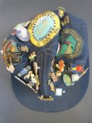 A collection of badges on cap to include Golly,