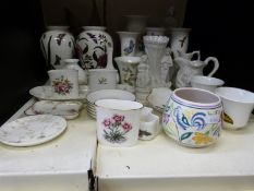 A collection of Portmeirion, Wedgwood and studio pottery ceramics, one impressed Rowe.