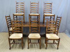Brights of Nettlebed oak refectory table and eight ladderback chairs (2&6) (L198 x W91 x H75cm)