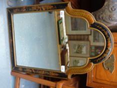 A Japanese style black lacquer mirror with chinoiserie decoration (74x49cm)