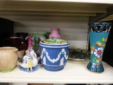 A Sylvac jug with rabbit handle and a collection of glass and ceramics