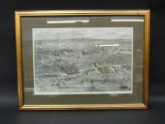 Framed print Bird's Eye View of Liverpool from the Mersey circa 1886,