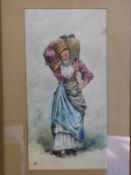 Vincenzo Loria (Italian 1850-1939) watercolour girl carrying water,