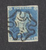 An 1840 2d blue stamp GH,