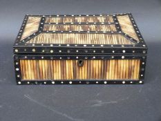An Indian porcupine and bone inlaid box with elephant and 'MATARA' decoration