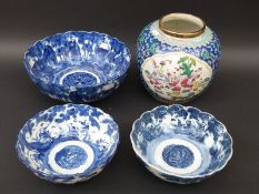 A Chinese ginger jar decorated with two court scenes in multicoloured enamels, 22cm tall,