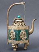 A Chinese silver plated wine pourer with frog and dragon decoration,