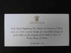 Princess Diana and Prince Charles card giving warmest thanks for the message of good wishes on the