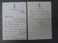 HRH Princess Diana thank you letter on Kensington Palace crested paper,