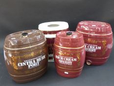 Four ceramic sherry and port barrels with gilt decoration,