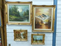 Four oil on canvas paintings of alpine scenes, all signed,