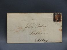 1d black on cover IE, postmarked 2nd January 1841, red Maltese Cross cancellation,