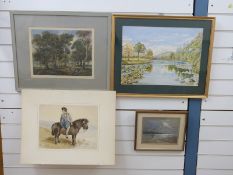 A quantity of watercolours including Richard Mather moonlight estuary, H.