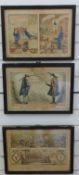 Three coloured 18thC / 19thC Hogarth and Cruickshank engravings - 