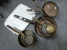 A quantity of 19thC copper pans,