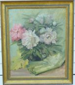 Doreen Alan oil on canvas still life of flowers, 54x44cm,