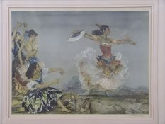 Signed William Russell Flint print of four flamenco dancers,