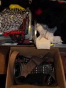 Four boxes of belts, hats, gloves and scarves some with Marks and Spencer,