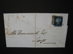 An 1840 2d blue stamp on cover PA, postmarked June 25th 1844,
