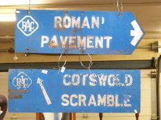 Two vintage RAC road signs,