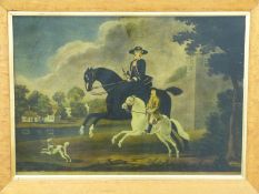 19th century picture of two figures on horseback, 36x52cm,