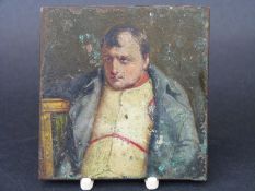 Small 19thC oil on copper portrait of Napoleon, 7x6.