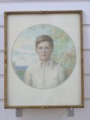 An early 20thC watercolour head and shoulders portrait of a young boy,