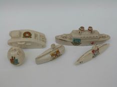 Five items of military crested china to include Carlton 'HMS Anglia' war ship,