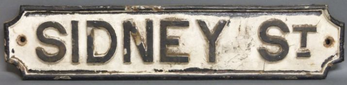 A vintage cast iron Sidney Street road sign ex Tredworth, Gloucester,