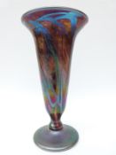 An iridescent glass pedestal vase with JP Mateus 95 signature to base,