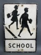 A vintage cast aluminium 'school' road sign, 53.