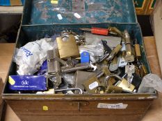 A box of various padlocks