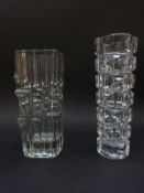 Two SKLO Union clear glass vases, one designed by Vladislav Urban,
