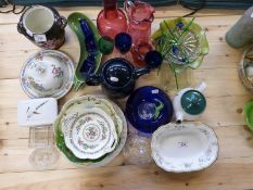 A collection of ceramics and glass including Bristol, Mary Gregory, cranberry etc.