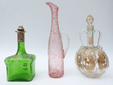 A 19thC overlaid and cut glass ewer,