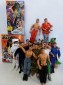 Fifteen Action Man and similar figures in various outfits including scuba gear