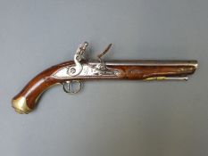 East India Co flintlock hammer action Dragoon pistol with lock stamped with rampant lion,