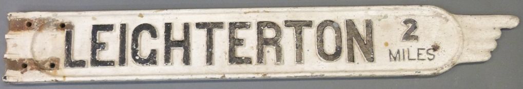 A vintage cast iron 'Leighterton 2 miles' double sided finger post road sign,