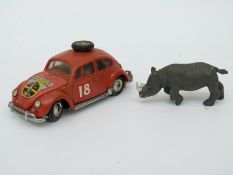 Corgi Toys diecast model Volkswagen 1200 Saloon in East African Safari trim with plastic rhino