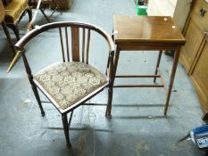 A late 19th/early 20thC fold over games table (74cm tall) and similar corner chair