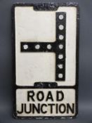 A vintage cast aluminium 'road junction' sign with honeycomb style reflectors, 53 x 30.