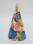 Clarice Cliff Bizarre sugar sifter decorated with pink flowers (14cm tall)