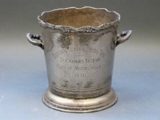 A plated presentation wine cooler/ice bucket for oldest motorcycle in the Durban-Johannesburg Trail