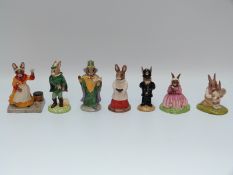 Royal Doulton Bunnykins figures Easter Parade, Captain's Wife, Robin Hood, Policeman, Tennis,