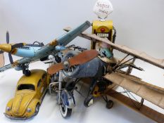 Five large scale tin plate model aeroplanes,