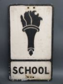 A vintage cast aluminium 'school' road sign, 53.5 x 30.
