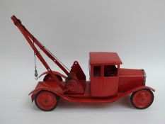 Tri-ang large scale pressed steel recovery truck with red body and wheels,