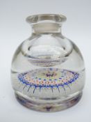 Stourbridge glass paperweight ink bottle with seven bands of multicoloured canes around a larger