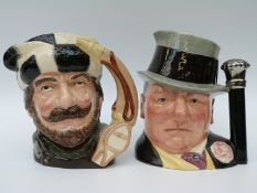 Two large Royal Doulton character jugs W C Fields D6674 and Trapper D6609