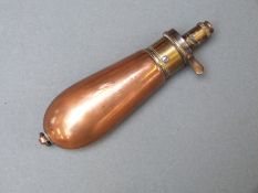 G & JW Hawksley copper and brass powder flask with suspension loop,